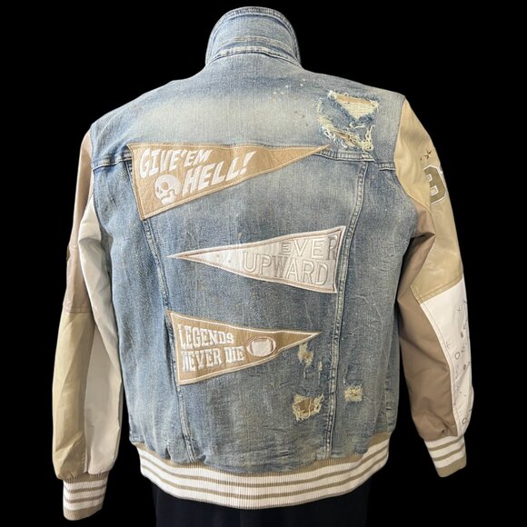 smoke rise men's jean jacket with Patches XL - Picture 4 of 16